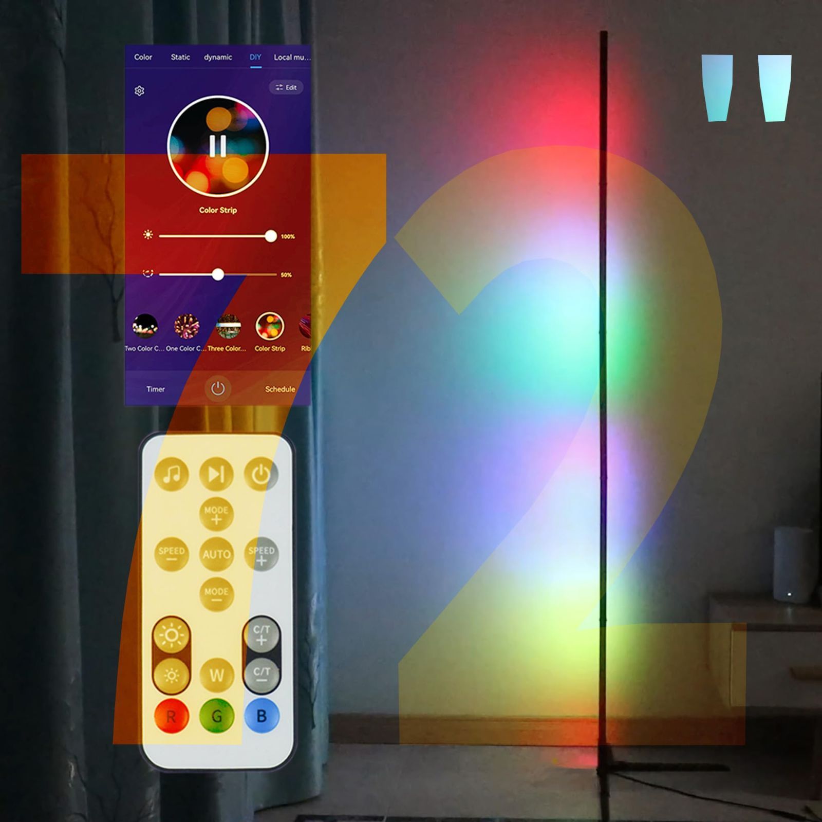 YQL RGB Corner Floor lamp 72'' Work with Alexa LED Smart RGB Lamp Gaming Light bar Music sync Color Changing Ambient Mood Li