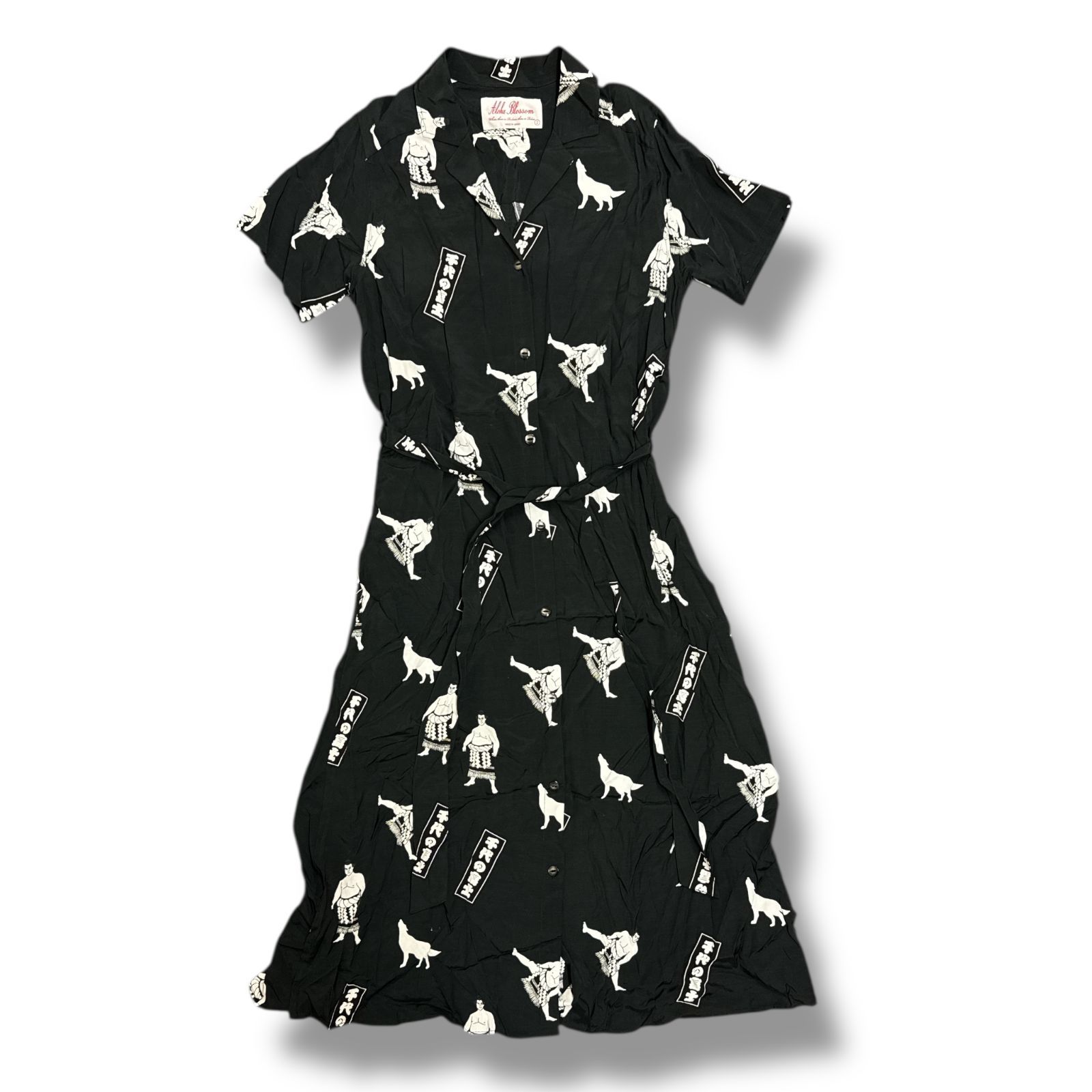 定価25080円 Aloha Blossom CHIYONOFUJI DRESS 千代の富士 ドレス シャツ ワンピース アロハブロッサム AB-0026110201 ブラック 2 78668A3