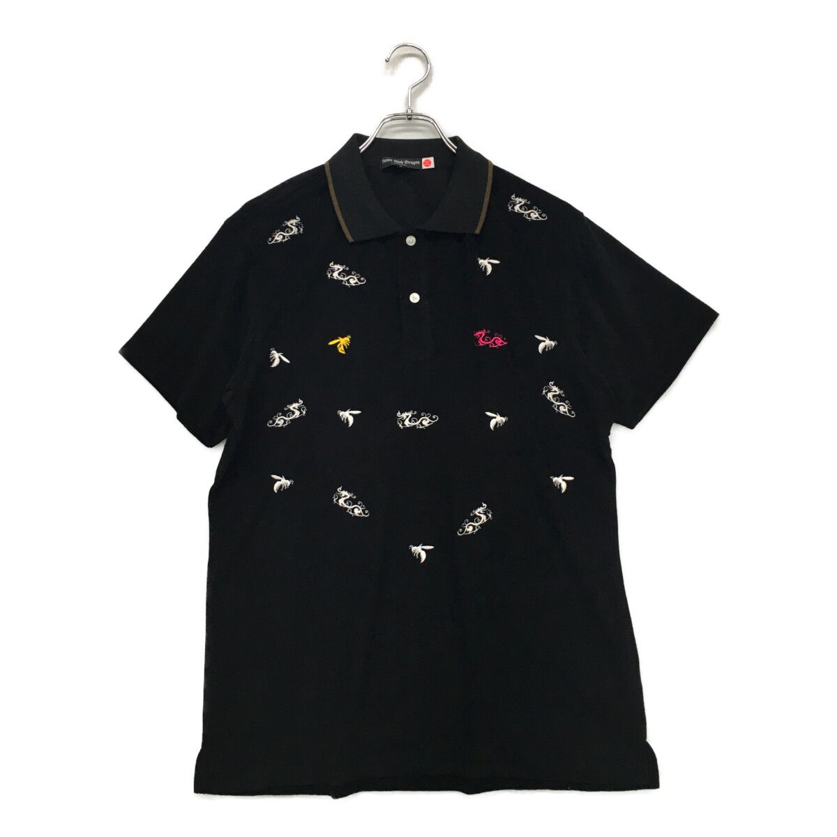 中古 メンズ ダンスウィズドラゴン DANCE WITH DRAGON 半袖ポロシャツ 3(L) 黒 ブラック ロゴ刺しゅう