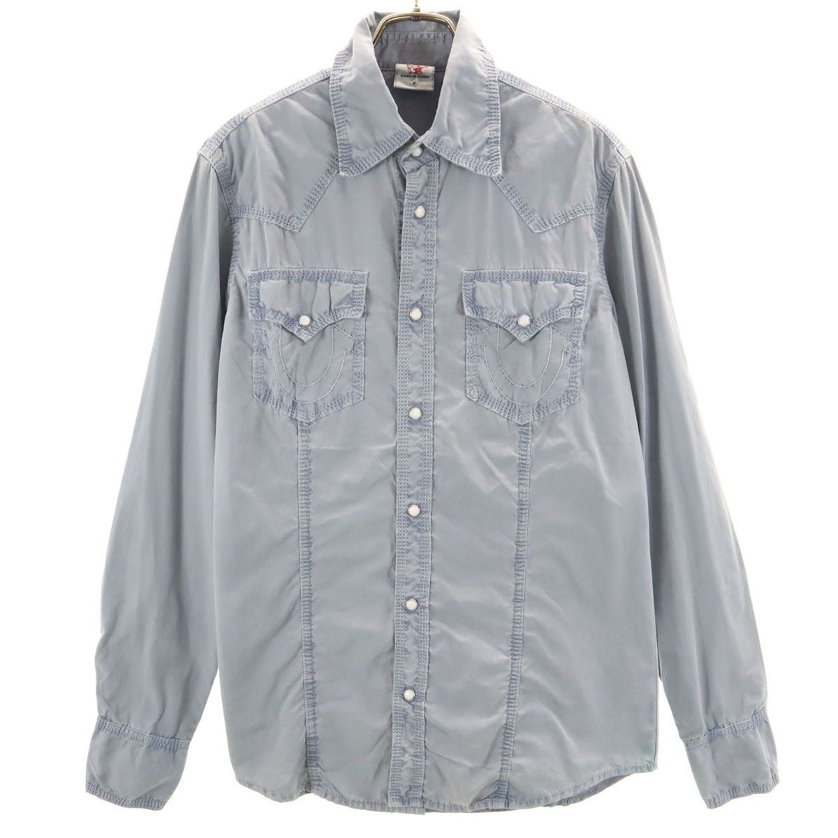 TRUE RELIGION トゥルーレリジョン 長袖 ウエスタンシャツ S ブルー系 メンズ 古着