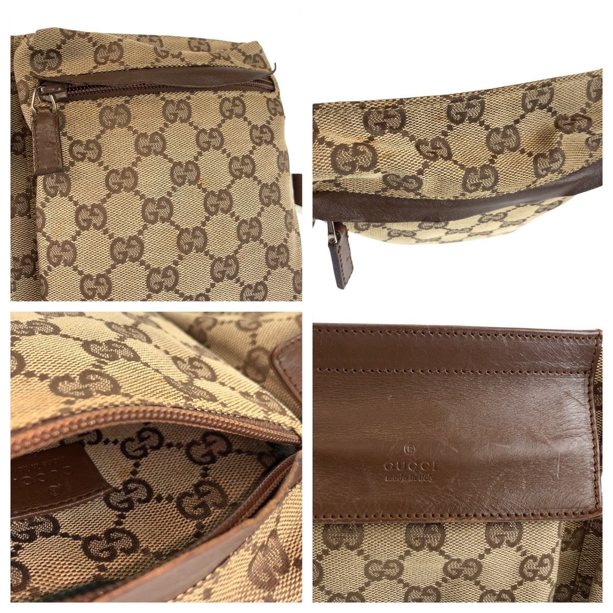 グッチ ボディバッグ GGキャンバス レザー ブラウン 28566 GUCCI グッチ ベージュ ブラウン GGキャンバス/レザー 28566