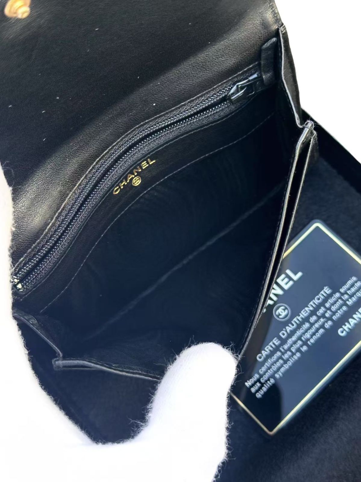 本物シャネルCHANELデカココマークヴィンテージVintageラムスキンカーフCCカードケース名刺入れ小物入れ財布贈り物黒ブラック黒金