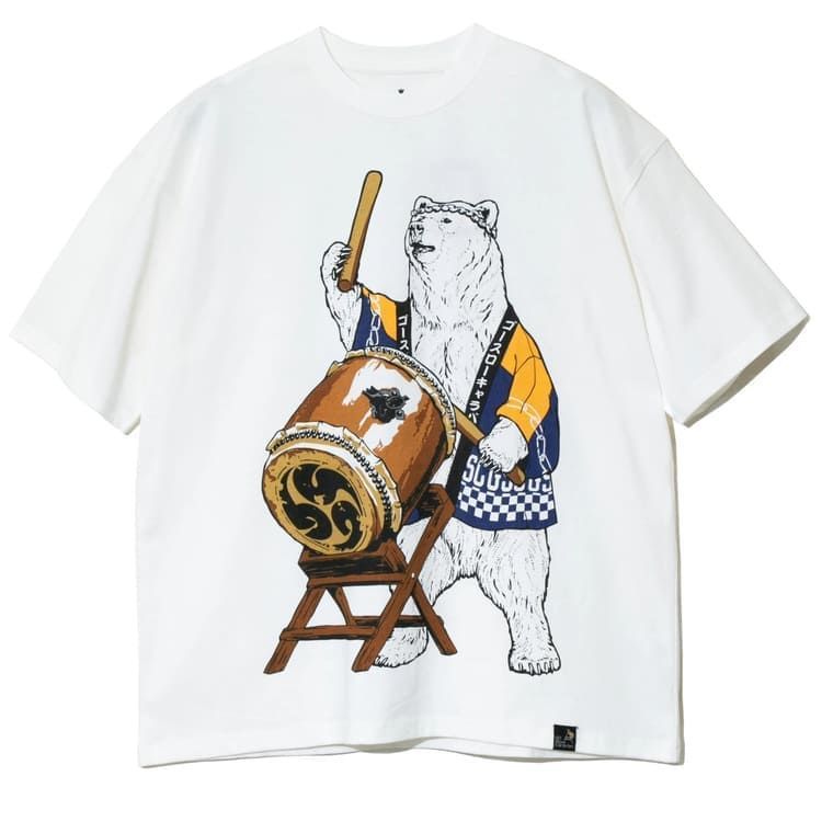 新品 メンズ ゴースローキャラバン go slow caravan 半袖 Tシャツ 半袖Tシャツ ティーシャツ 和太鼓 太鼓 法被 はっぴ 祭 クマ 熊 ユニセックス レディース 白 ホワイト グリーン ミント