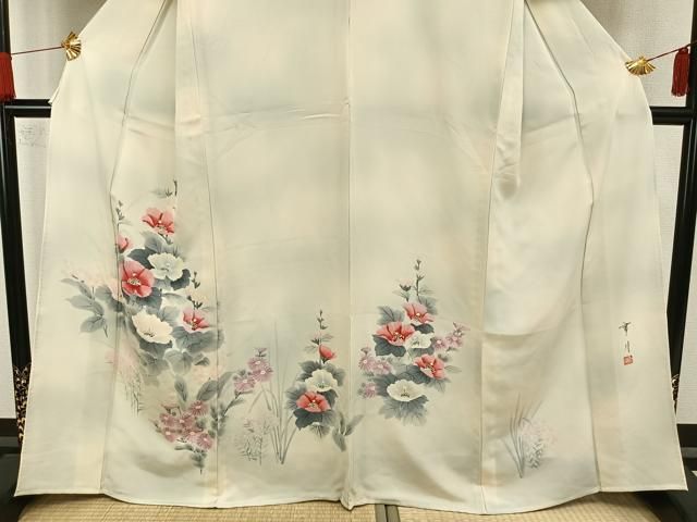 平和屋着物▽訪問着　単衣　作家物　手描き　草花文　暈し染め　正絹　逸品　AAAW7800fy 平和屋着物▽訪問着 単衣 作家物 手描き 草花文 暈し染め 正絹 逸品