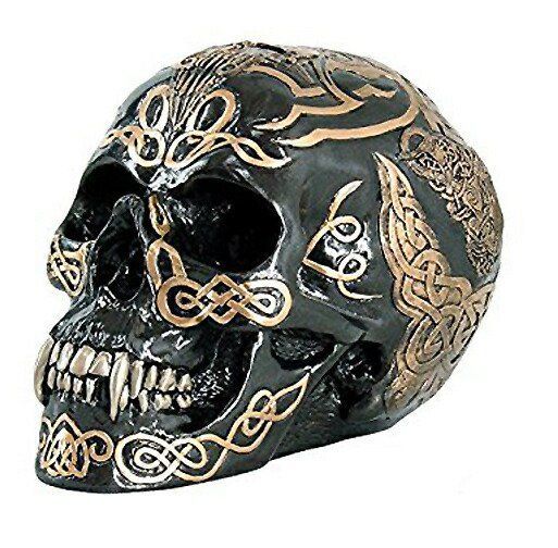 黒とゴールド色のセルティック ヴァンパイア 小売 スカルヘッド 彫像