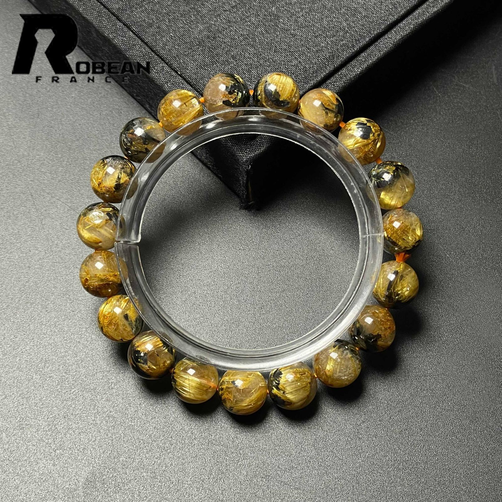 EU製 定価11万円 ROBEAN 太陽花タイチンルチル 黄金針水晶 金運 開運 ゴールド ブレスレット パワーストーン プレゼント 9.8-10.3mm M0916479