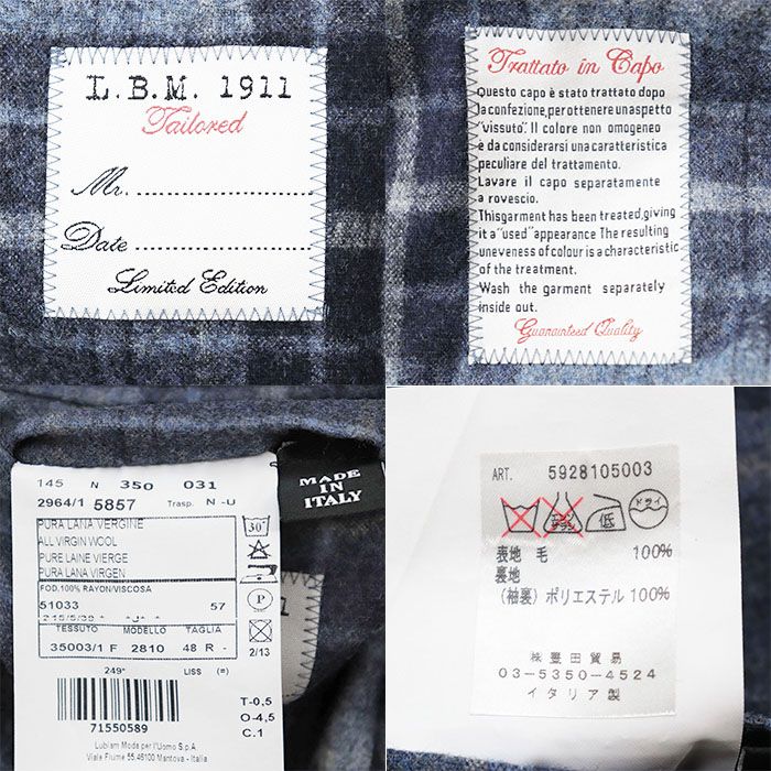 未使用級XL✨ルビアム テーラードジャケット チェック エルボーパッチ アンコン SALE【美品】L.B.M.1911 エルビーエム1911 ジャケット タータン