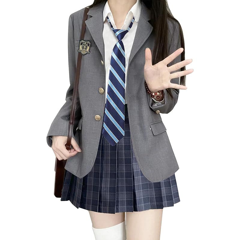 Qichenk 女子 制服セット JK 女子高生 学校制服 女の子 セーラー服 学生服 入学式 卒業式 コスプレ 学園祭 文化祭 パーティ スカート 遊園地 コスプレ 可愛い フルセット コス grey L 0