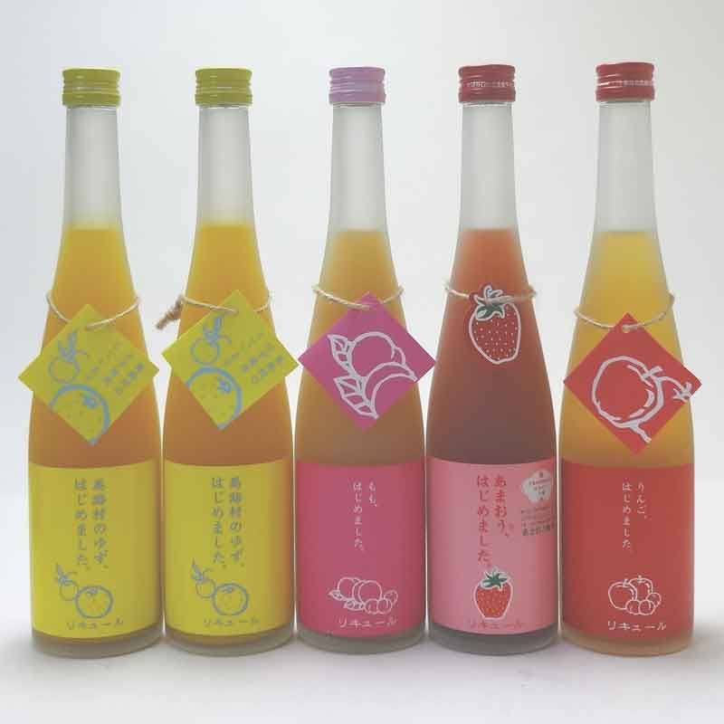 篠崎果物梅酒5本セット もも梅酒1本 りんご梅酒1本 ゆず梅酒2本 あまおう梅酒1本 福岡県 500ml×5本