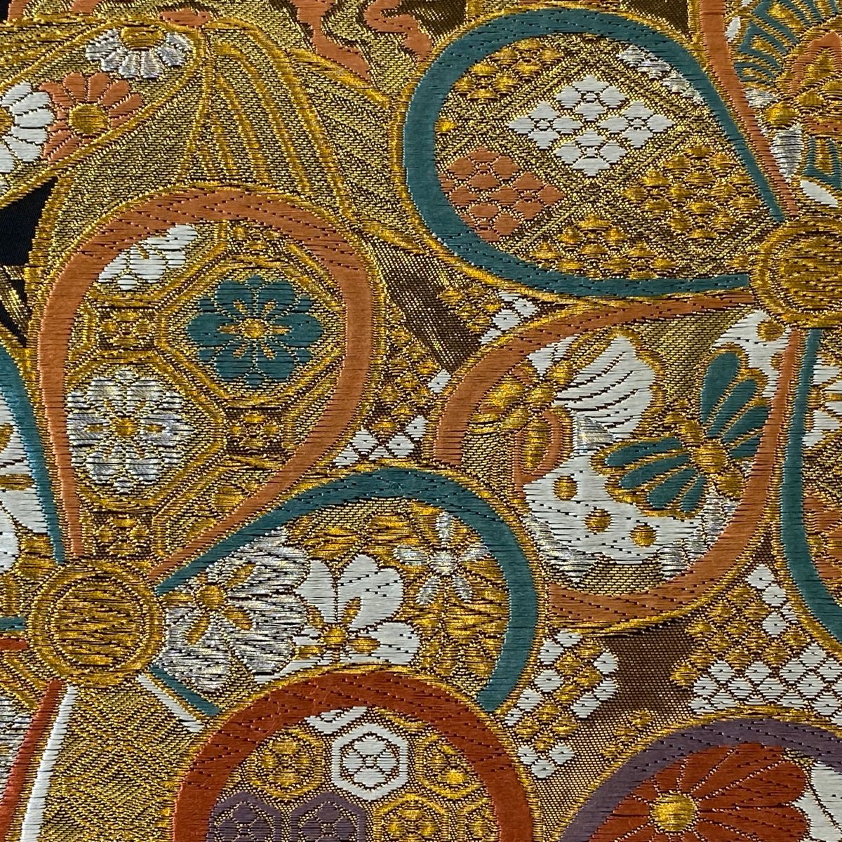 袋帯 美品 秀品 草花 笹 金銀糸 箔 黒 六通 正絹 【中古
