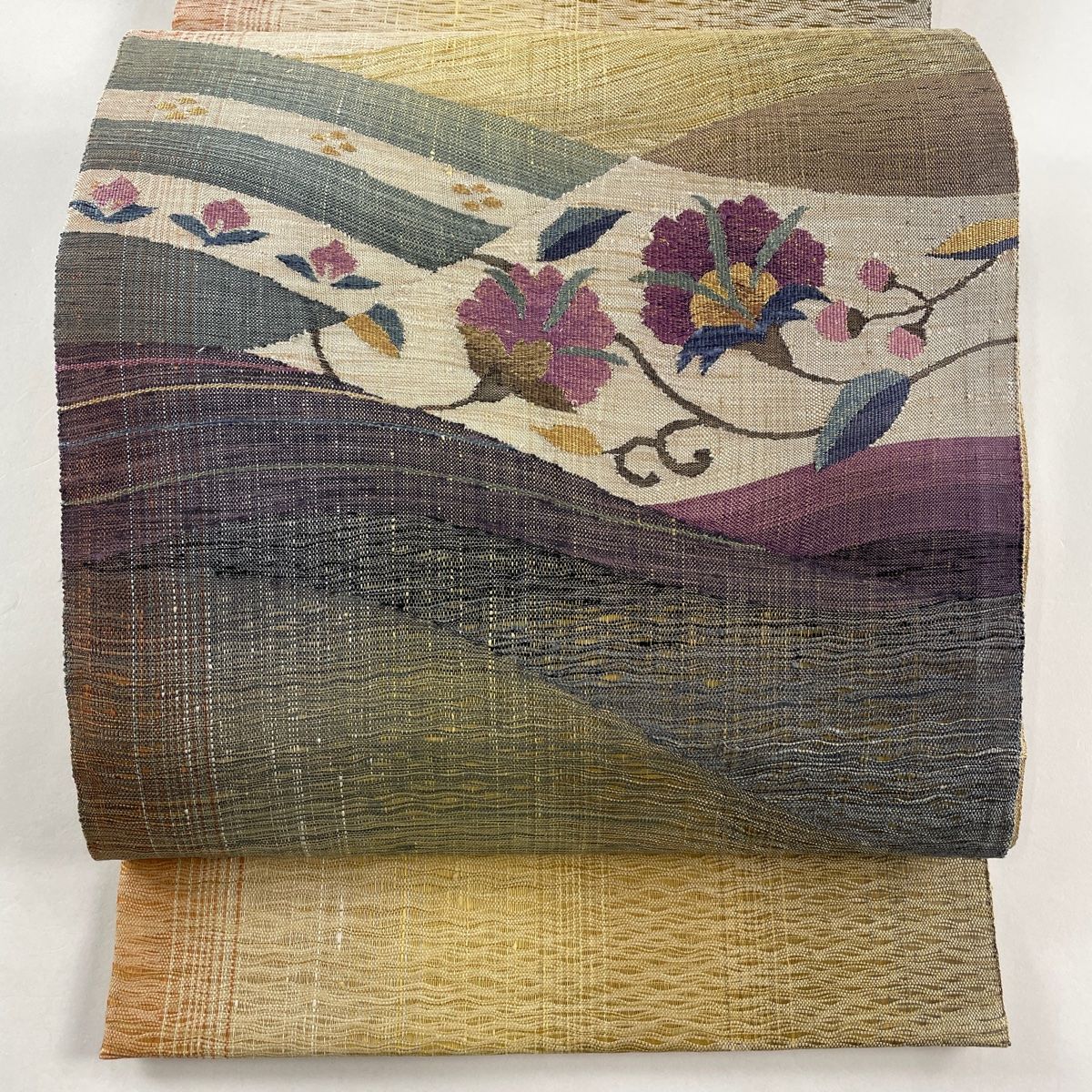 袋帯 美品 逸品 落款あり 辻が花 流水 銀糸 赤紫 お太鼓柄 正絹
