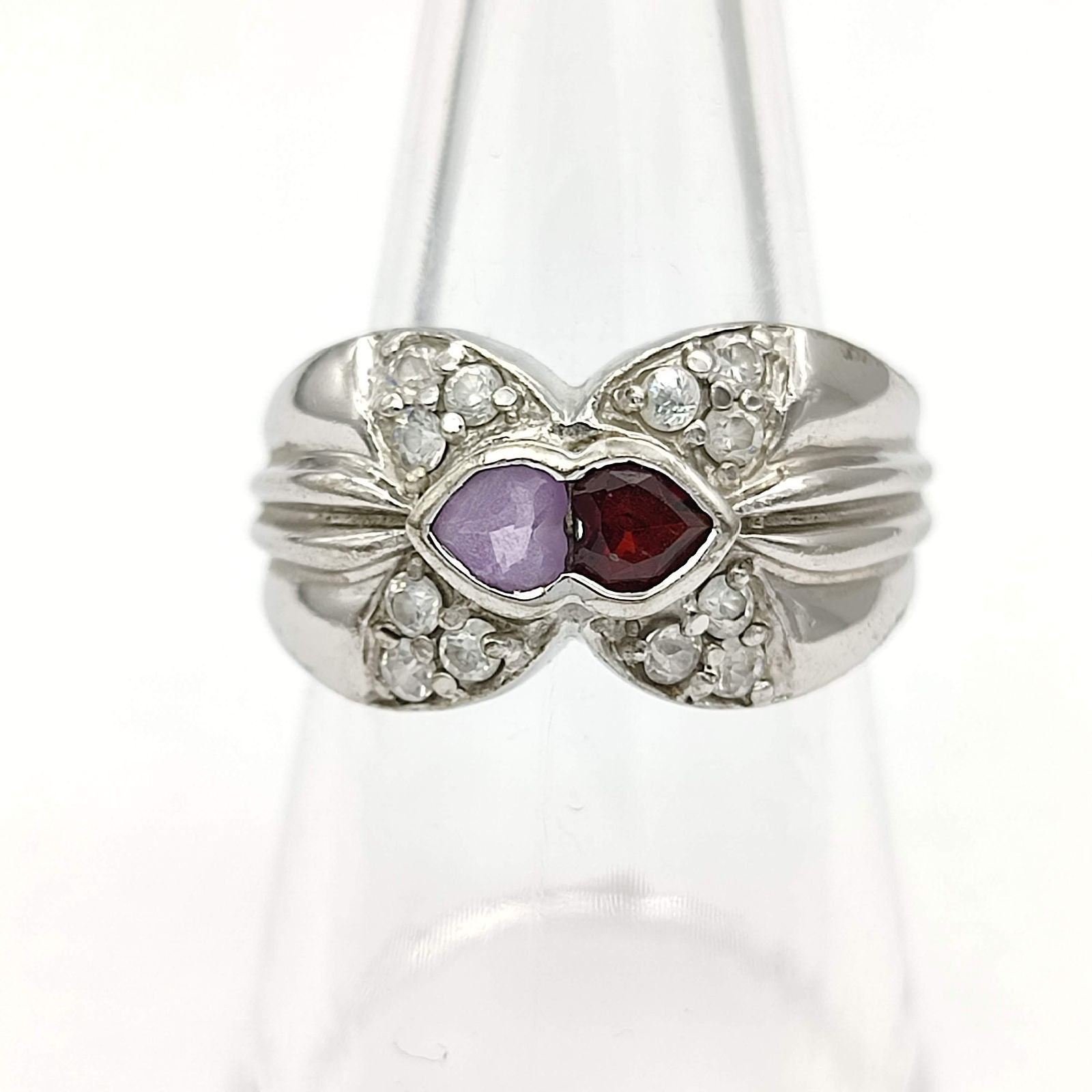 美品】ハートストーンリング ガーネット アメジスト シルバー925