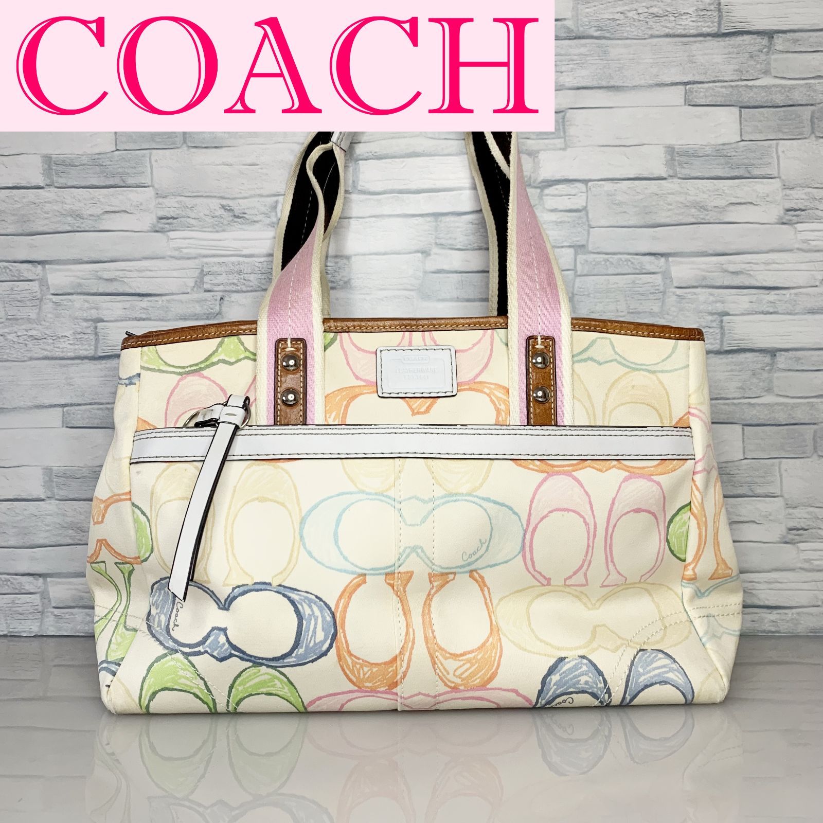 美品✨】COACH コーチ ハンドバッグ トートバッグ ベージュ カラフル 