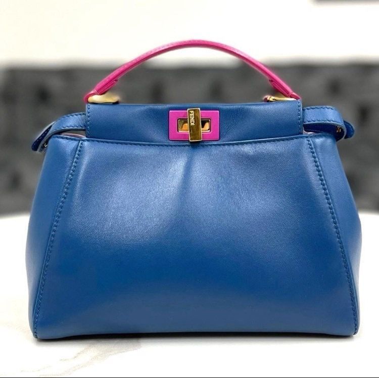 フェンディ ピーカブー ミニ 青 レザー 2way ハンドバッグ