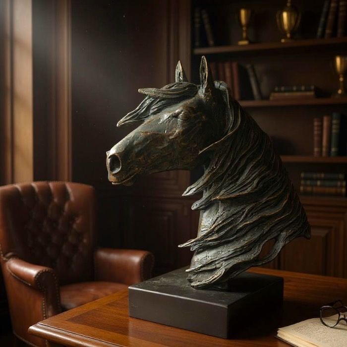 たてがみなびく馬 頭部 草原 置物 動物 売れ筋 彫刻風 ウマ うま