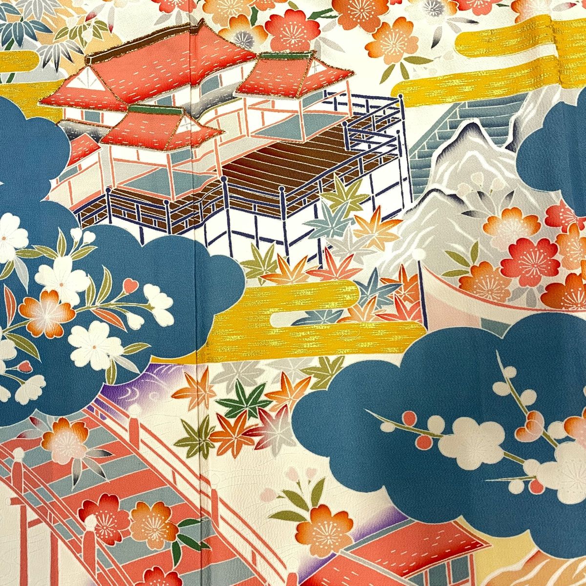 振袖 身丈164.5cm 裄丈67cm M 袷 手鞠 桜 金彩 ぼかし 赤 正絹 名品  