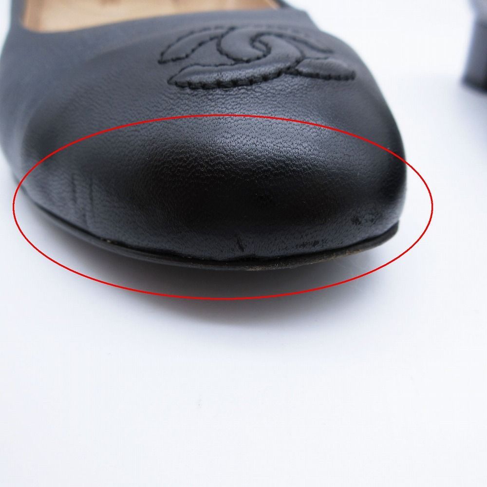 CHANEL シャネル パンプス ローヒール ココマーク 黒 23cm 36 CHANEL シャネル ローファー ココマーク レザー ブラック 36（約