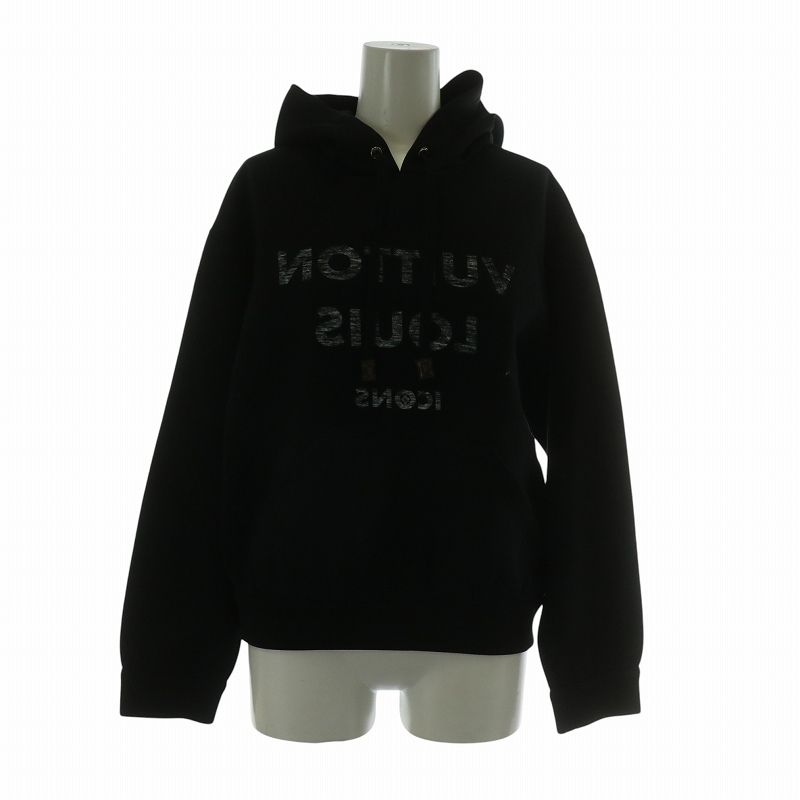 ルイヴィトン LOUIS VUITTON パーカー スウェット 長袖 ショート丈 プルオーバー 裏地モノグラム ロゴ プリント M 黒 ブラック FJST14TWP |XZ GY17