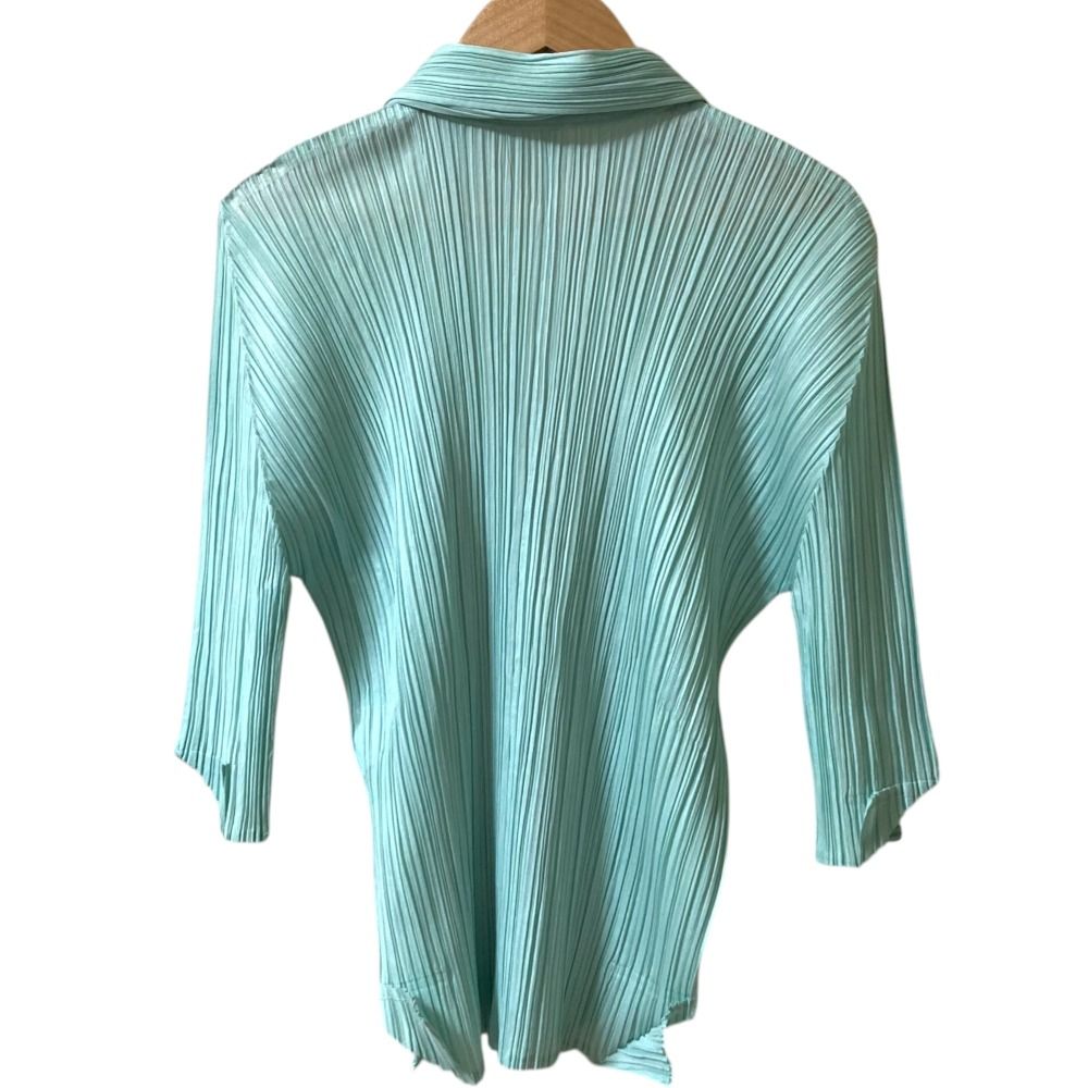 PLEATS PLEASE プリーツプリーズ イッセイミヤケ ダブル ハーフスリーブ ブラウス PP 53-JJ 103 サイズ4 ミントグリーン レディース 古着