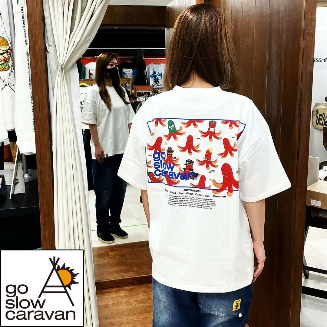 go slow caravan - 新品！2番 レディース キッズ タコさんウインナー シャツ グリーン go slow caravan スクエアLOGO バックプリント ビッグTEE ゴー