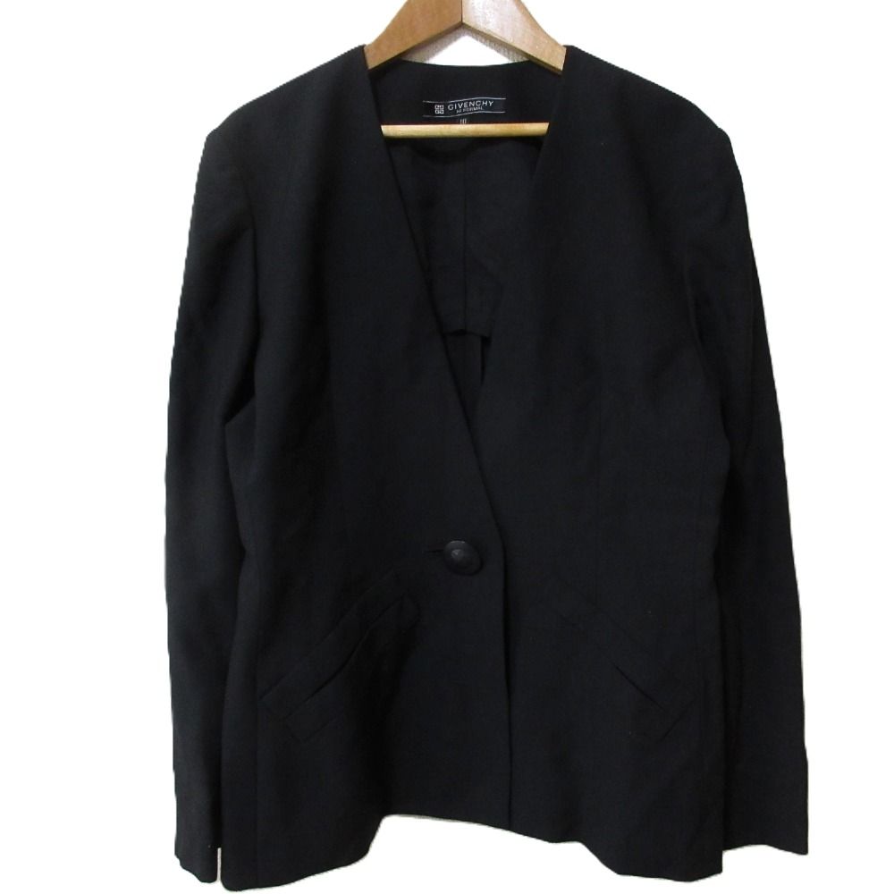 超希少✨GIVENCHY ヴィンテージ ベロア ジャケット ノーカラー 黒 定価16万 高級 ジバンシィ GIVENCHY ノーカラージャケット 黒