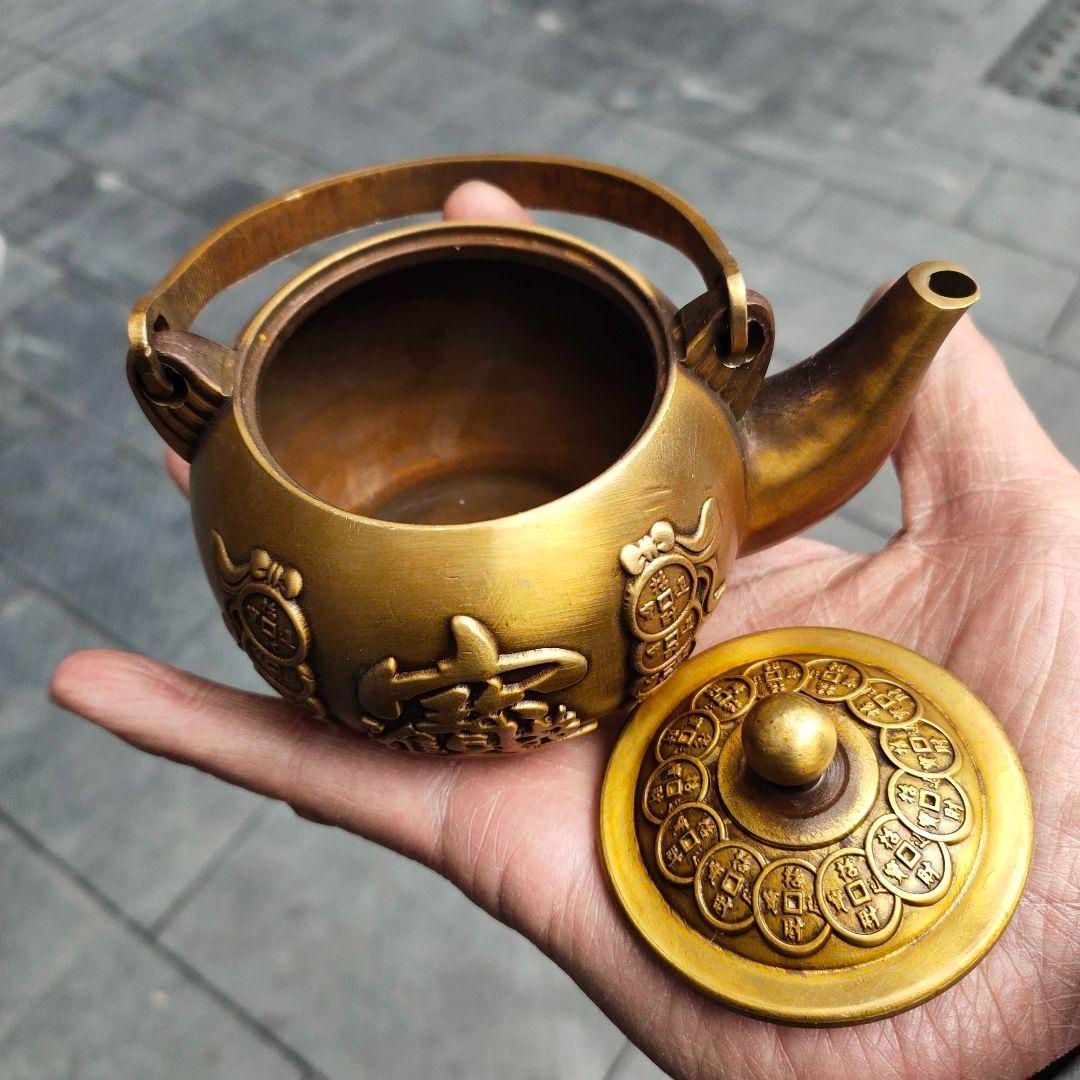 銅器 招財進宝茶壺 酒壺 提梁壺 茶道具 煎茶道具 工芸品 置物 銅器 招財進宝茶壺 酒壺 提梁壺 茶道具 煎茶道具 工芸品 置物