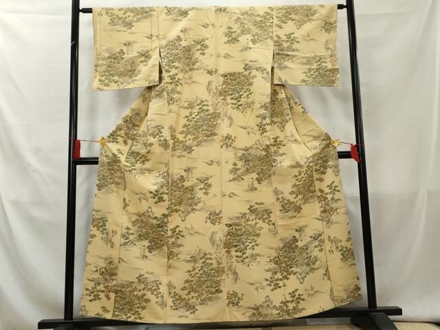 平和屋着物○上質な色無地 草木地紋 枯野色 正絹 逸品 AAAZ8916ph