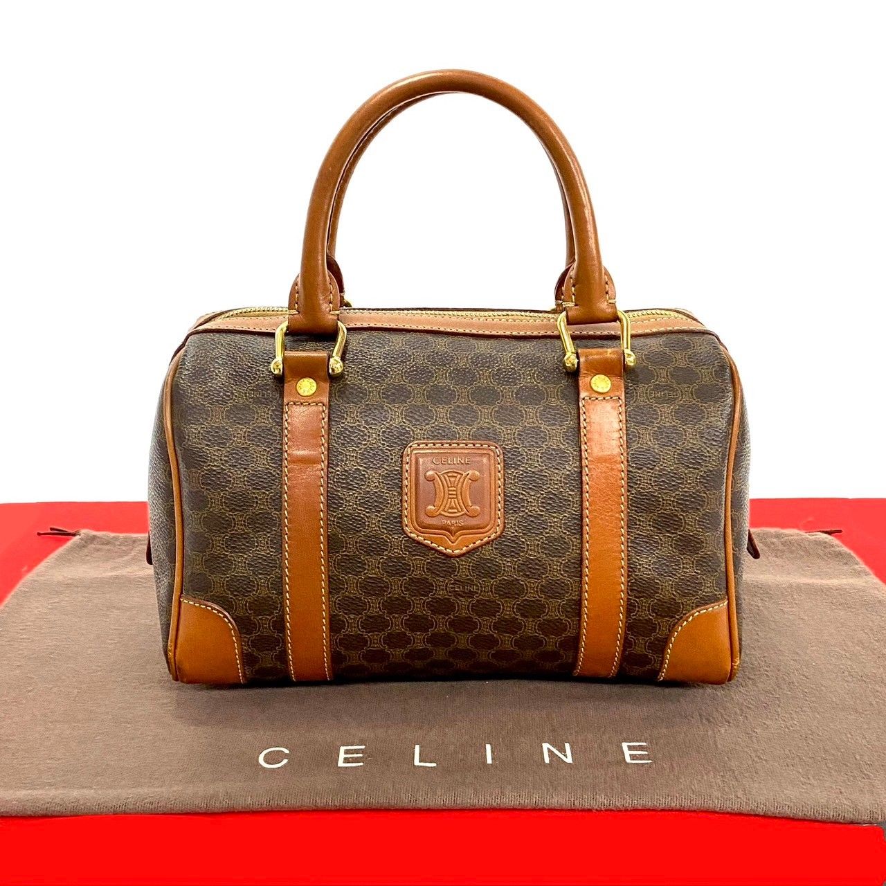 CELINE セリーヌ ミニボストン マカダム トリオンフ ブラウン CELINE - CELINE オールドセリーヌ ミニボストン 25 マカダム