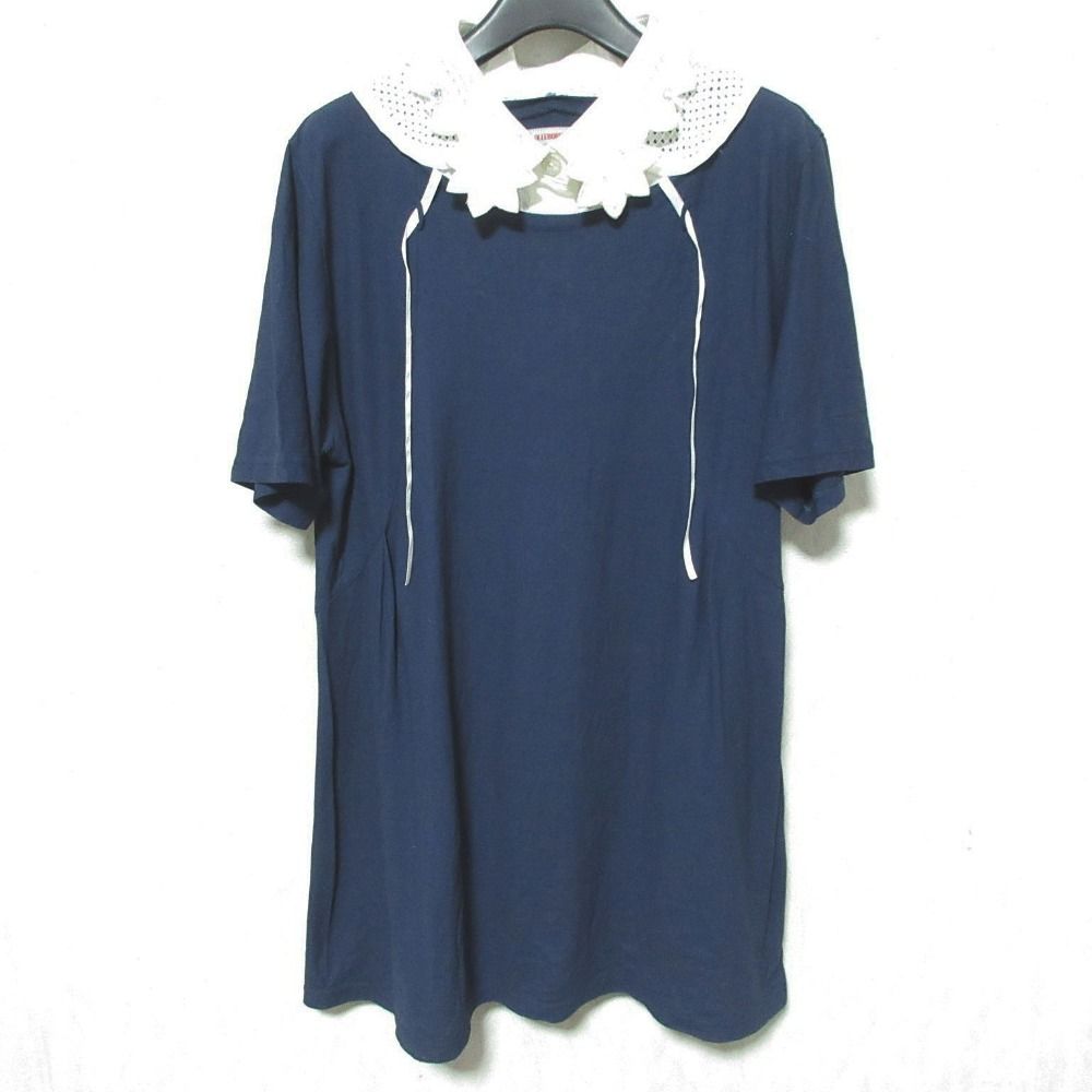 美品 OLLEBOREBLA アルベロベロ オレボレブラ ぶたさんレース つけ襟 カットソー ネイビー レディース 古着 中古 美品 OLLEBOREBLA アルベロベロ オレボレブラ ぶたさんレース