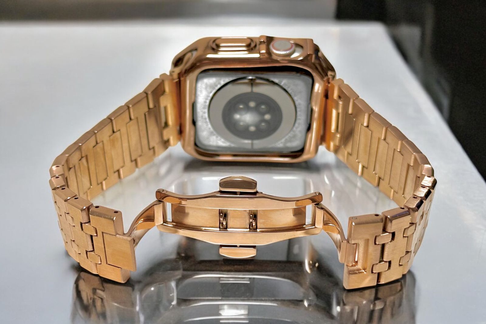 鏡面ローズTPU☆アップルウォッチバンド ステンレスベルト Apple Watch
