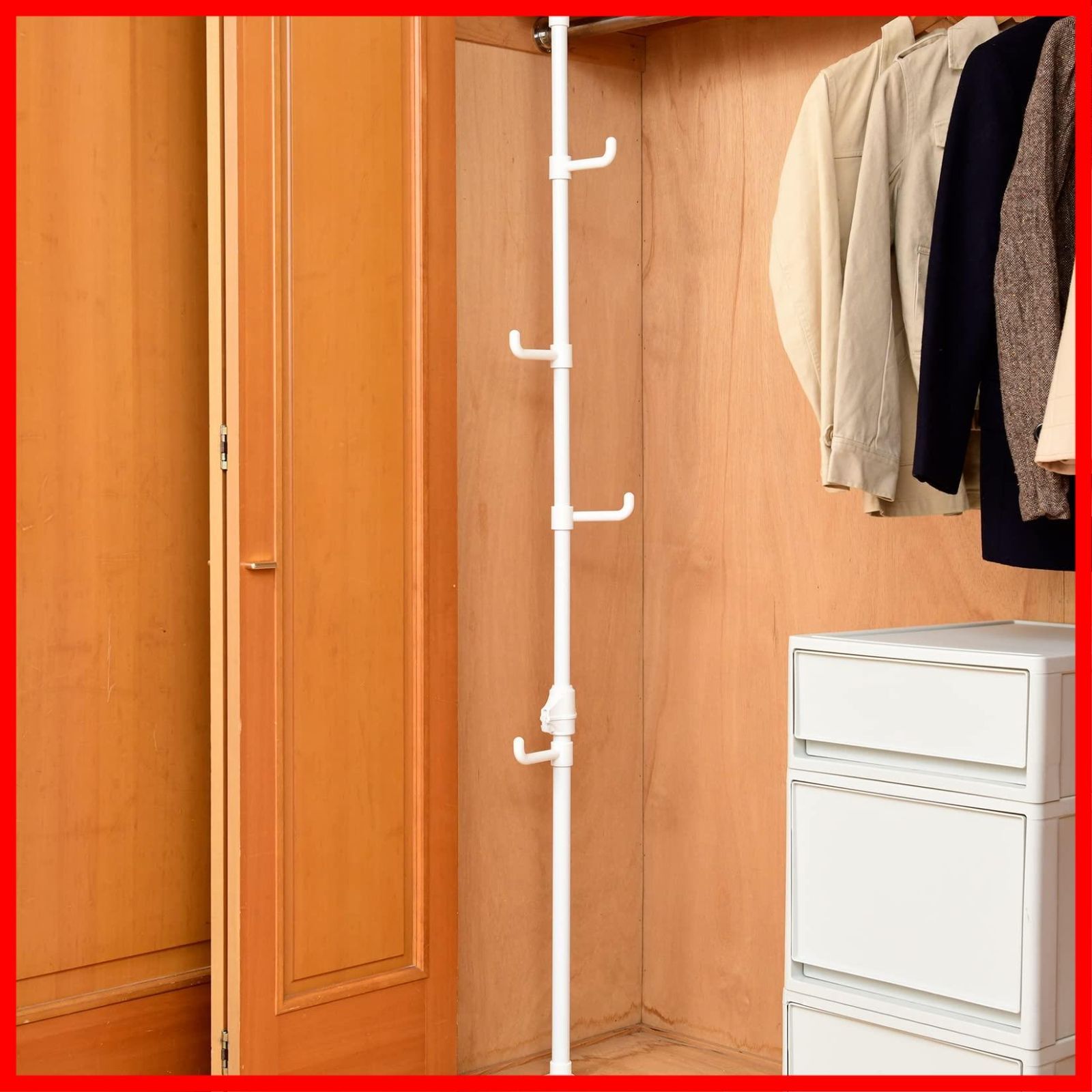 【速発送】山善 突っ張り ポールハンガー 押し入れ クローゼット かんたん突っ張り実用新案取得済 幅25×奥行25×高さ80-207cm 帽子 バッグ 収納 組立品 ホワイト -718