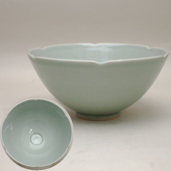 【茶道具】茶碗 妙見窯 青磁 馬蝗絆写 青磁 馬蝗絆写茶碗 (共箱)今岡妙見 - 茶道具販売 栗林園