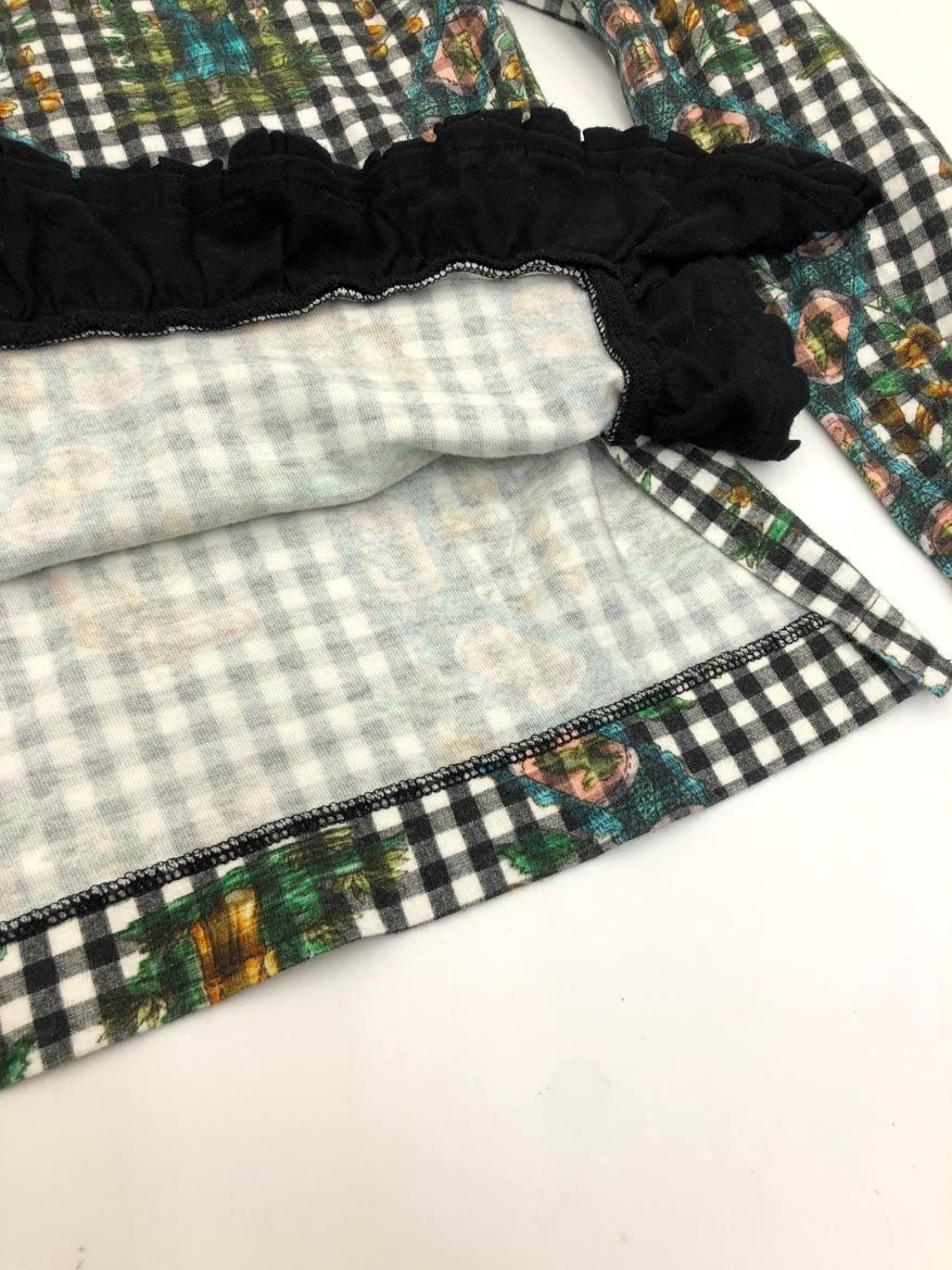TAO コムデギャルソン　ギンガムチェック黒Tシャツ tao COMME des GARCONS ギンガムチェックスカーフ柄Tシャツ