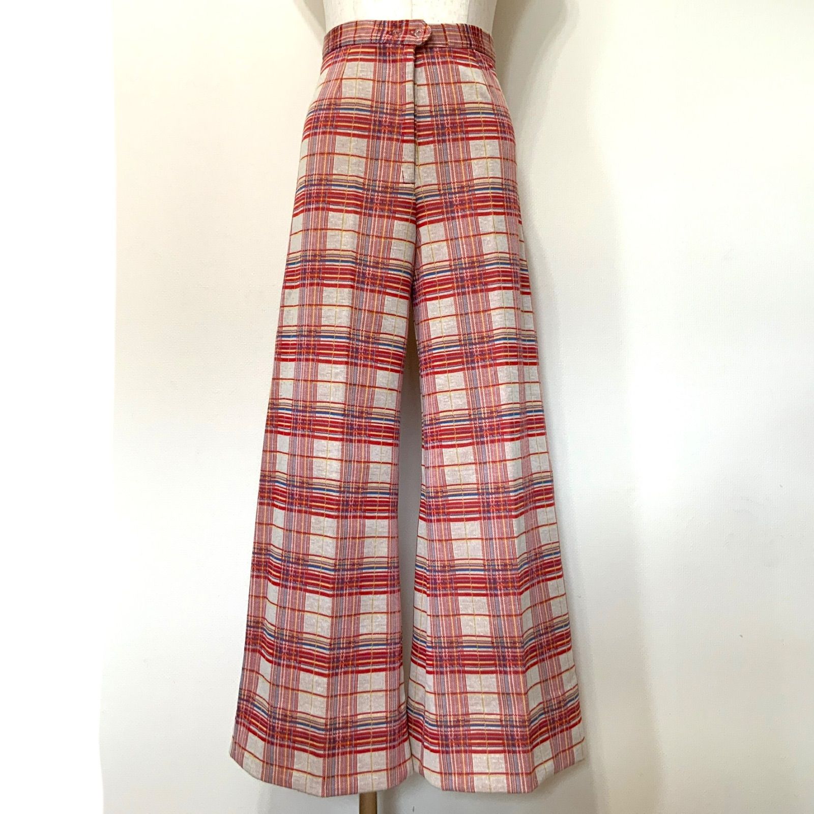 ちぇ、オドイ様専用！80. 赤チェックワイドパンツ 古着屋 透明研究所.????フォロークーポン メルカリ