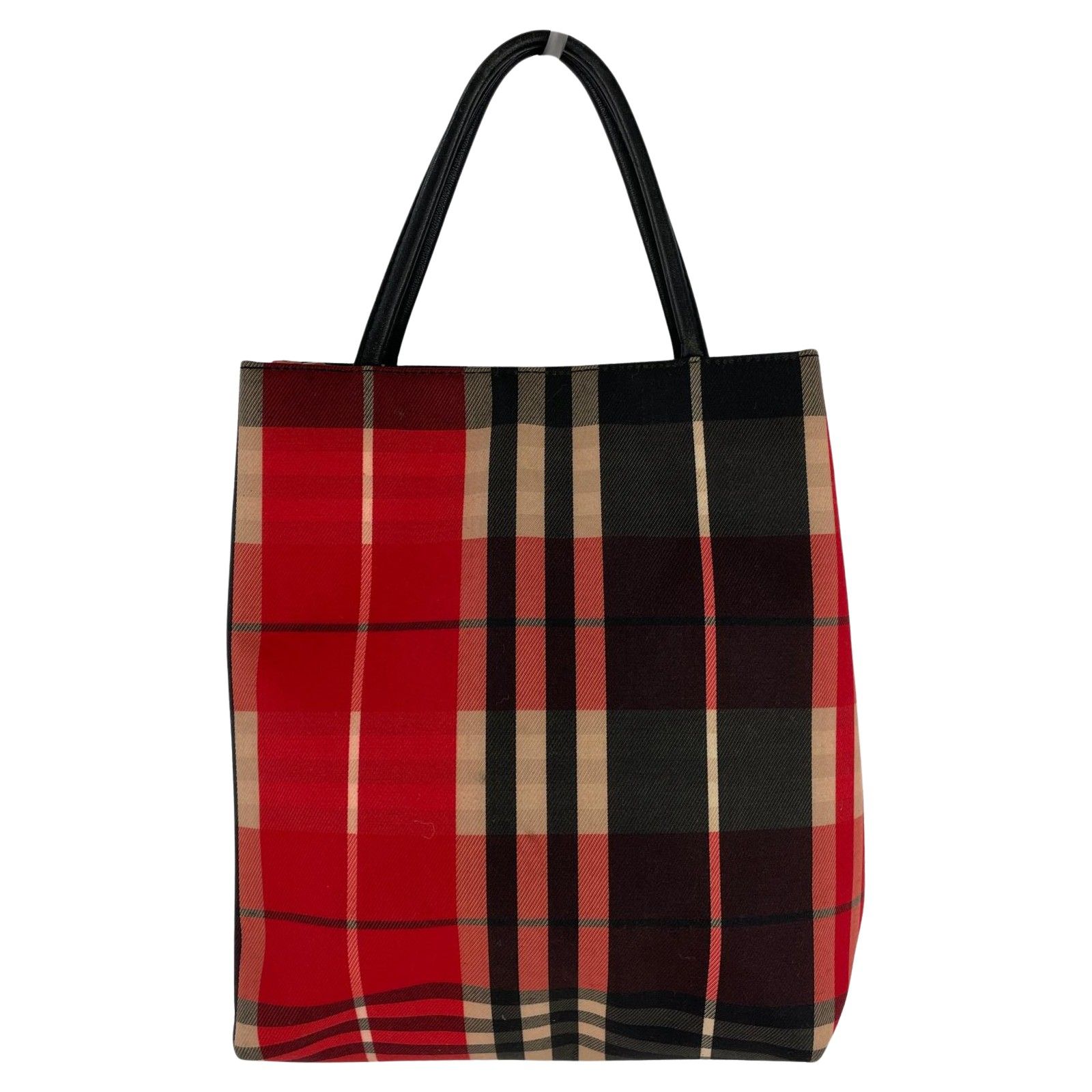 BURBERRY バーバリー チェック柄ハンドバッグ/レッド×ブラック