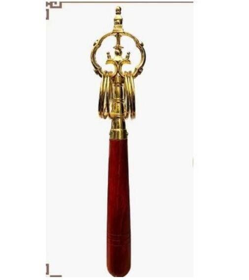 密教法具 寺院用仏具 錫杖 真鍮製磨き仕上げ 26cm