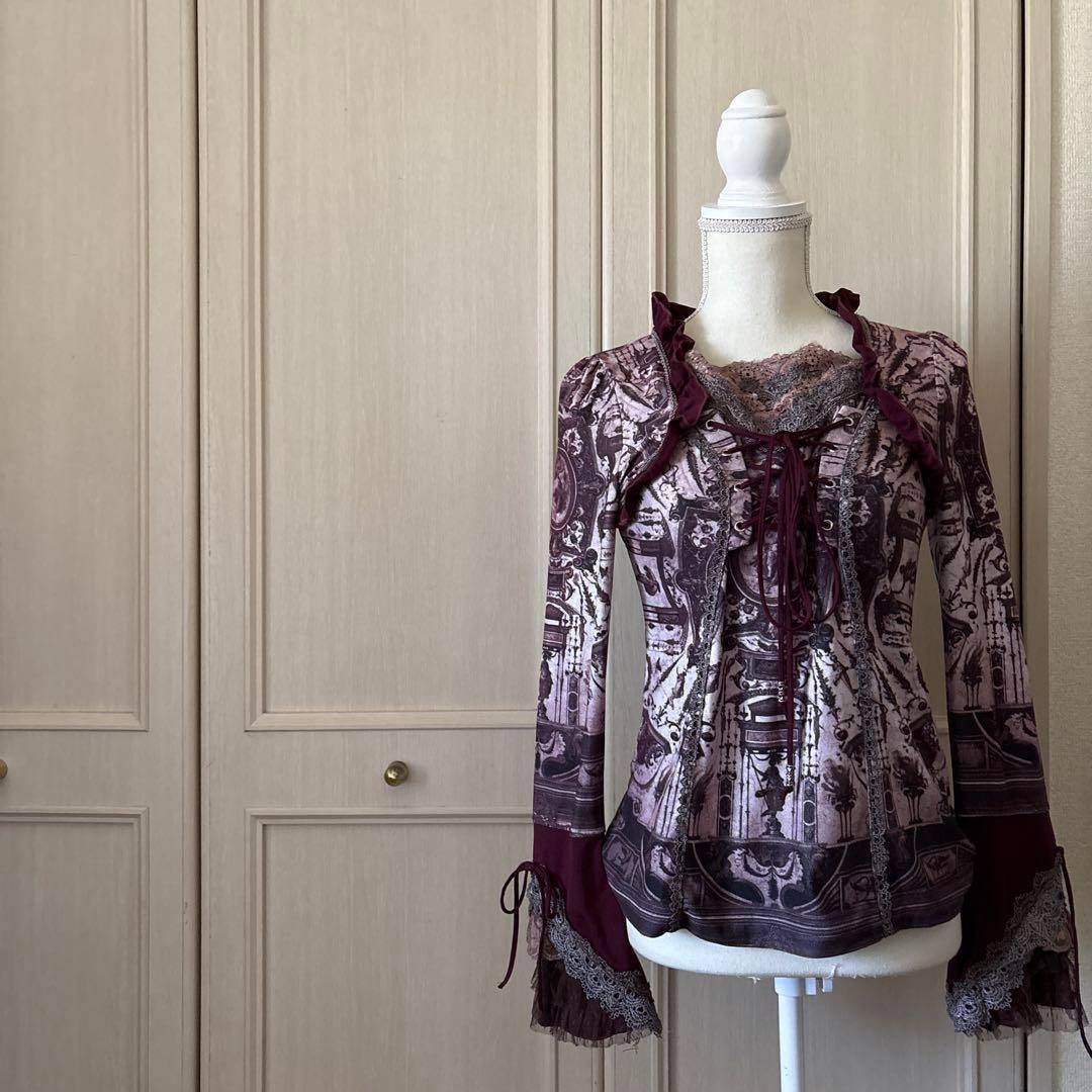 ー8 オッズオン ozz angelo フリル レース リボン ブラウス シャツ パープル お呼ばれ デート オフィスカジュアル 食事会 ロリータ ゴシック ゴスロリ フリル