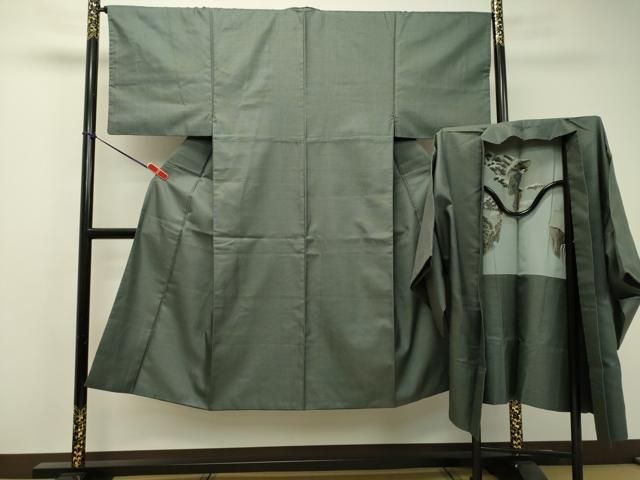平和屋着物●男性 紬 アンサンブル 長羽織 十字絣 正絹 DAAS2231tw