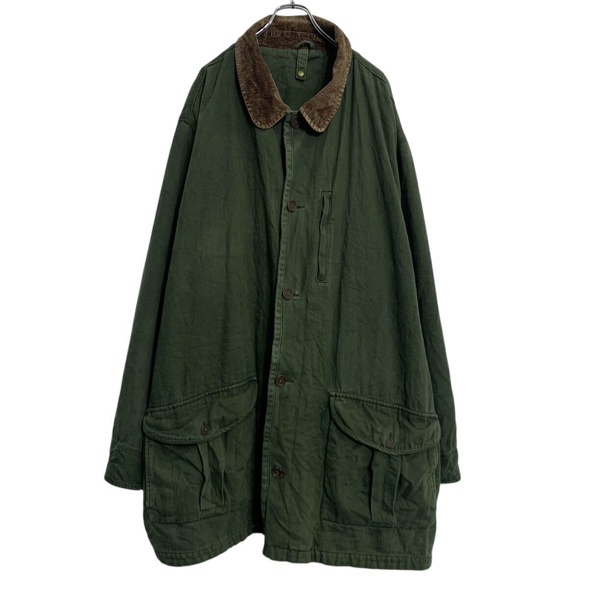 ジャケット 2XL～ グリーン ボタン ビッグサイズ 襟コーデュロイ マルチポケット シンプル アウター 古着卸 アメリカ仕入 a703-5115