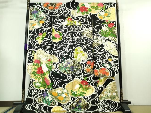 黒の長襦袢 平和屋本店□極上 振袖・長襦袢(無双仕立て・半衿刺繍)セット
