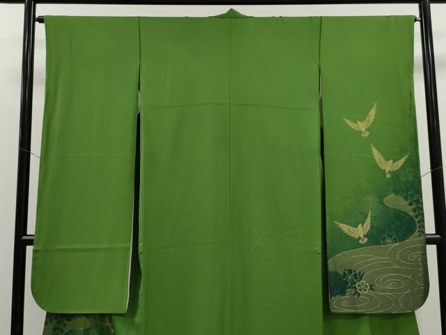 平和屋着物●染色作家　斉藤三才　振袖　寿光織　三歳鳥　暈し染め　金銀糸　正絹　逸品　CAAT9298dy 平和屋着物○染色作家 斉藤三才 振袖 寿光織 三歳鳥 暈し染め 金銀糸