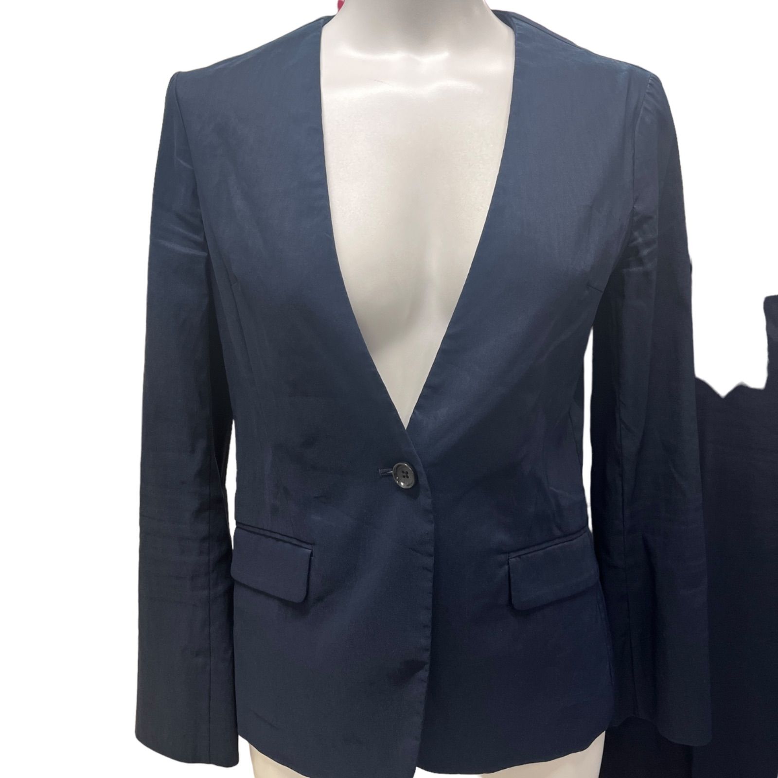 green label relaxing 麻混 春夏 ノーカラー パンツスーツ