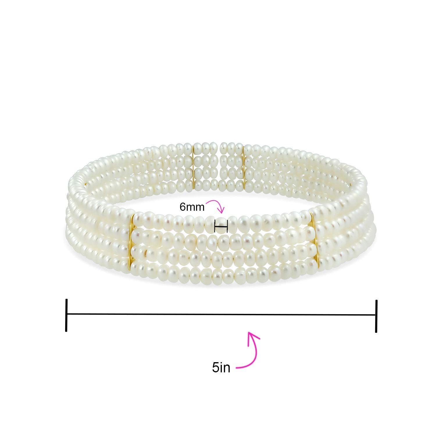 Jewelry 女性の結婚式のページェントのプロムのための良い古典的なブライダルの宝石類の広い4列の声明白い淡水によって上げられる真珠のチョーカーのネックレスは14k黄色い金か銀によってめっきされるアクセントの棒の適用範囲が広い調節