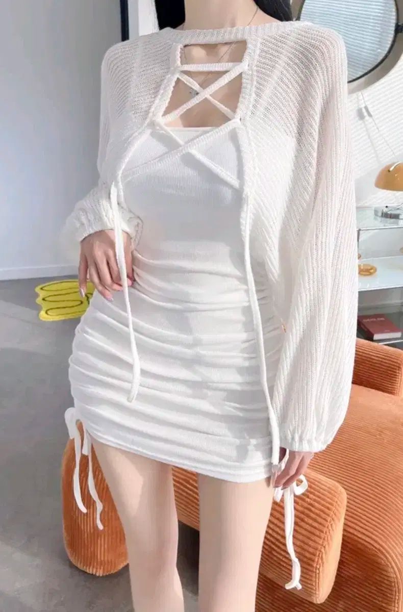 ボレロドレスセット セットアップ シャーリングワンピース アイレットボレロ コルセットカーディガン