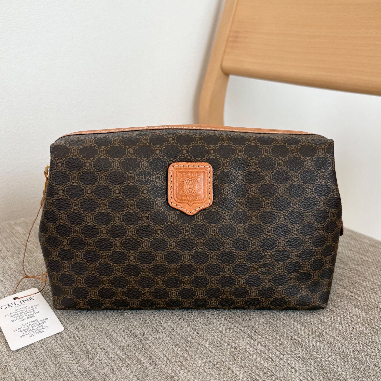 美品】CELINE ポーチ 小物入れ マカダム柄 トリオンフ コスメ ブラック