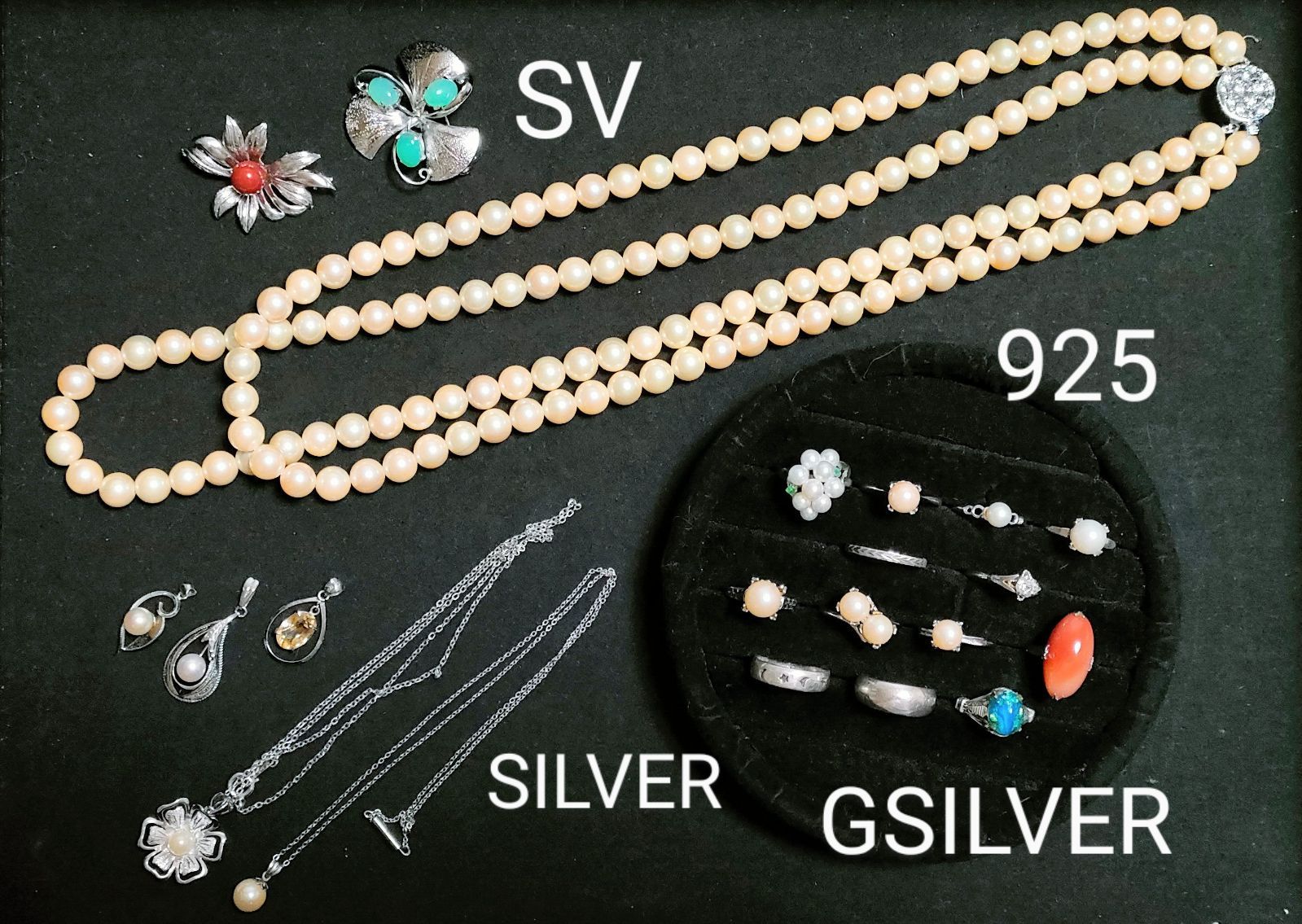 SILVER 925 GSILVER SV刻印有り パール ネックレス 指輪 ブローチ