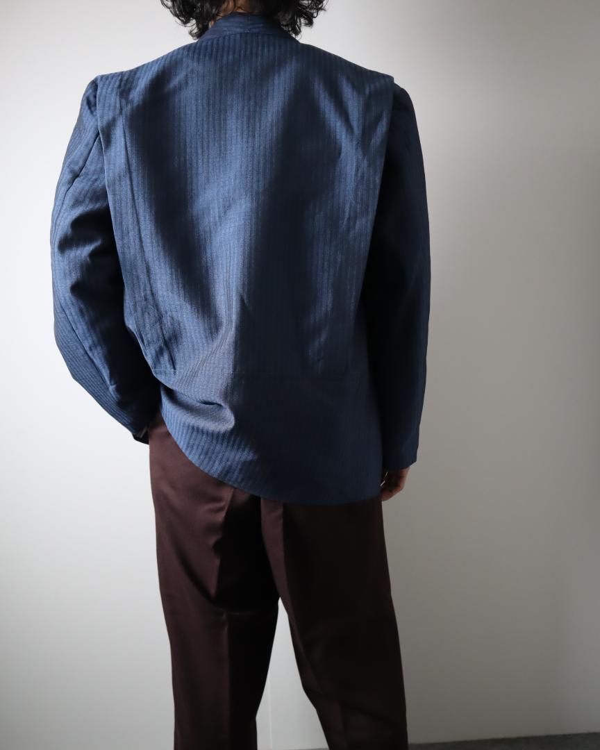 ストライプ ショールカラー テーラードジャケット フランス製 80s 90s EURO vintage Shadow Stripe Shawl Collar Tailored Jacket