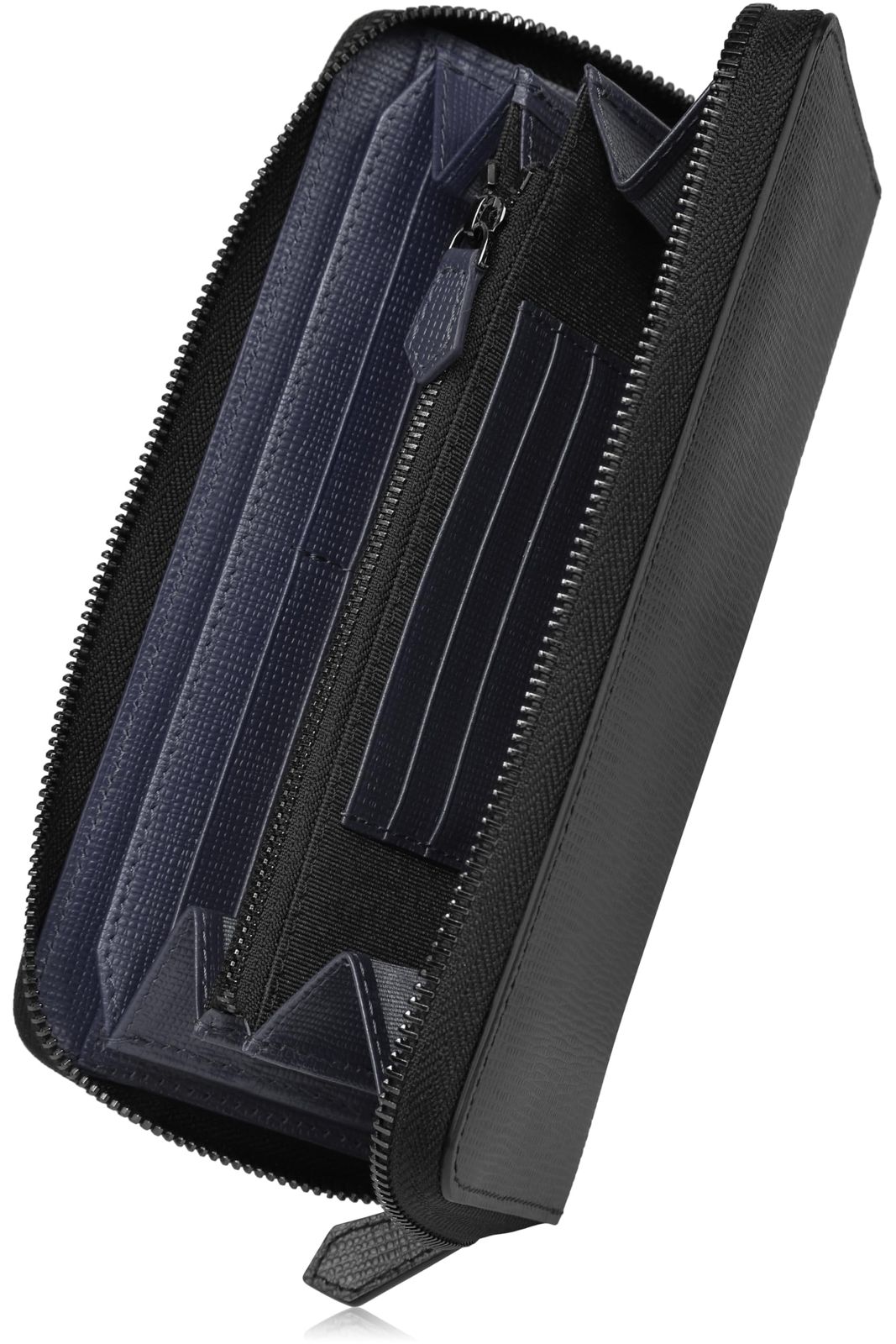 ブランゼ 財布 メンズ 長財布 国産本革 ジャパンレザー 型押し エンボス YKK製 ラウンドファスナー セパレート型 小銭入 ミッドナイトブルー