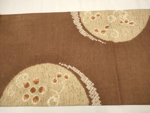 平和屋着物○太鼓柄袋帯 絞り 紬地 花唐草文 やまと誂製 正絹 逸品  