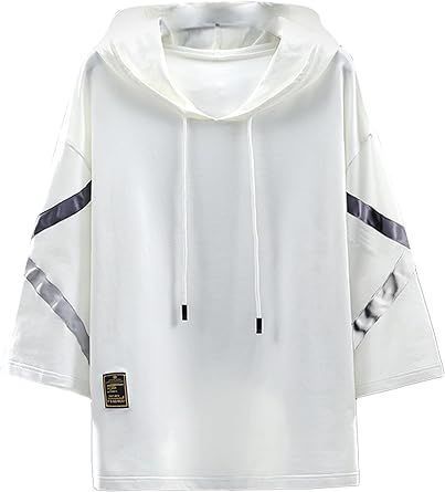 tシャツ メンズ パーカー 半袖 薄手 大きいサイズ ゆったり 無地 7分袖 フード付き 夏 LmFG685